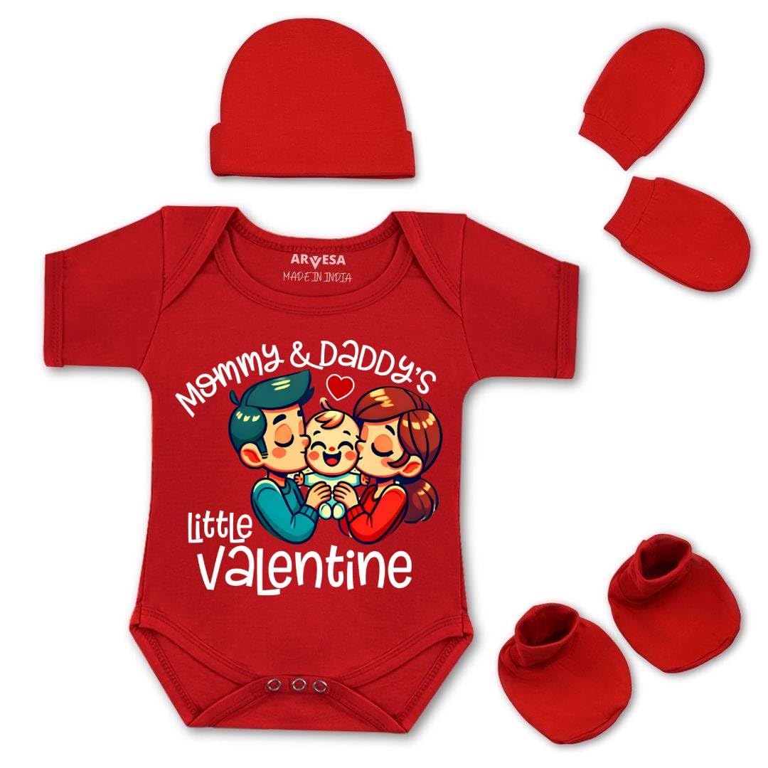 My First Valentine Day Dress Baby Romper Valentine Dress for Baby Boy & Baby Girl Red 100% Biowash Cotton 0–12 Months Design 1785