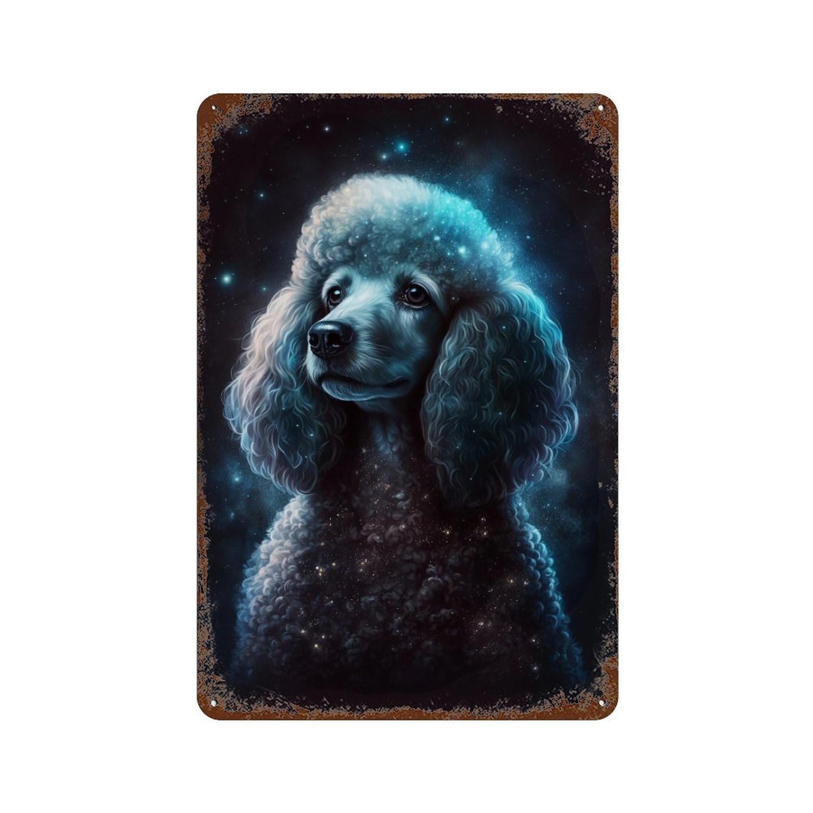 Weathered Tin Sign Galactic Poodle Portrait -5 11.8"x7.9", Rustic Home Decor for Basement, Hobby Room And Garage Decor