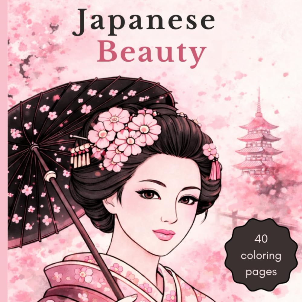 Japanese Beauty: 40 Elegant Illustrations of Traditional Kimonos, Zen Landscapes, and Floral Patterns | Stress Relief and Relaxation for Japan Lovers (livre de coloriage)