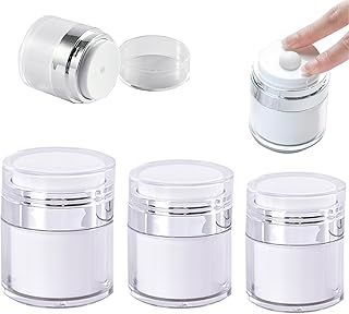 LXIANGN 3Pcs Airless Pump Jars,Refillable Empty Airless Pump Jar Vacuum Push Down Moisturizer Pump Dispenser for Serums,Skincare Cream,Essence,Leak Proof Portable Travel Container (0.5oz,1oz,1.7oz)