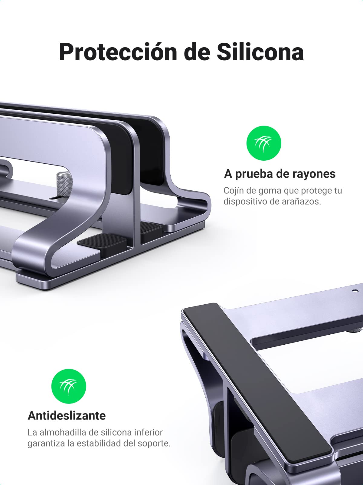 UGREEN Soporte Vertical para Portátil Ajustable con 2 Ranuras, Elevador Laptop Stand de Mesa Compatible con MacBook Pro/Air, Matebook, HP, iPad, Tableta y Otro Gris