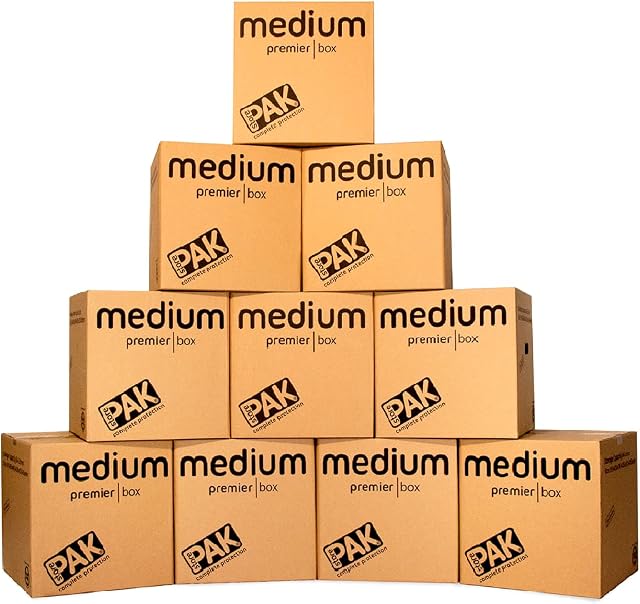 StorePAK Heavy Duty Medium Storage Boxes  Strong Archive Cardboard Boxes with Handles, 64 Litres - H40.5 x W40.5 x D40.5cm (Pack of 10), Brown