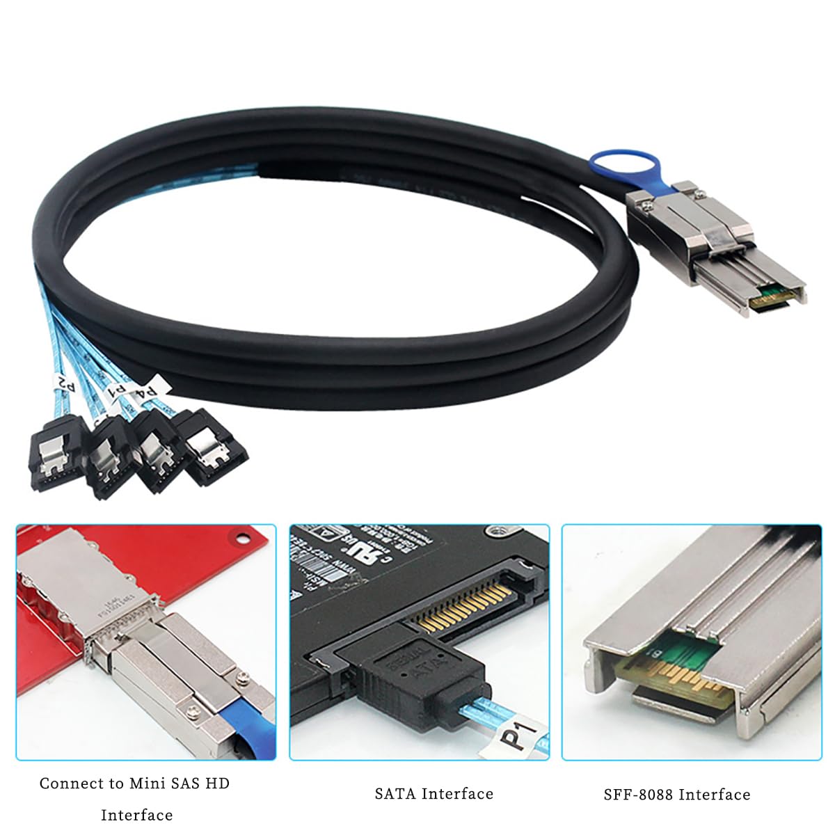 Mini SAS HD SFF-8088 26P do 4X SATA 7P żeński kabel – kabel przyłączeniowy do dysku twardego 6 Gb/s, 28AWG, 10 omów (2 m)