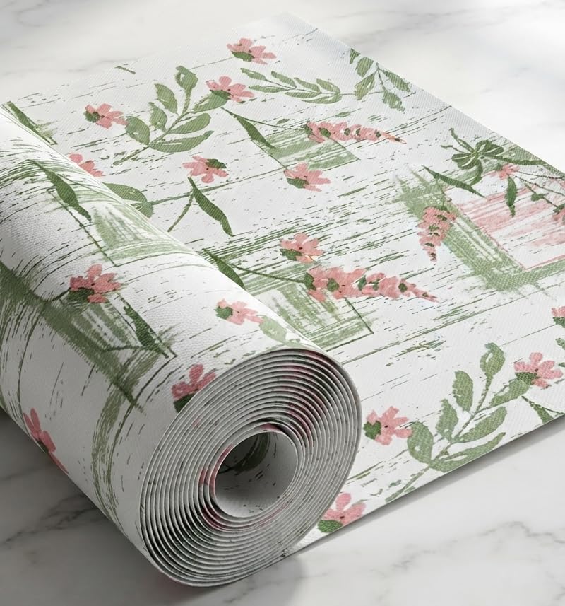 Image of Dribble (45cm X 300cm) Eva Shelf Liner Mat Roll, Non Slip Drawer & Cabinet Liner for Kitchen, Waterproof Oilproof Washable Fridge Mat, Anti Skid Multipurpose Mat (Floral Hormony Peach)