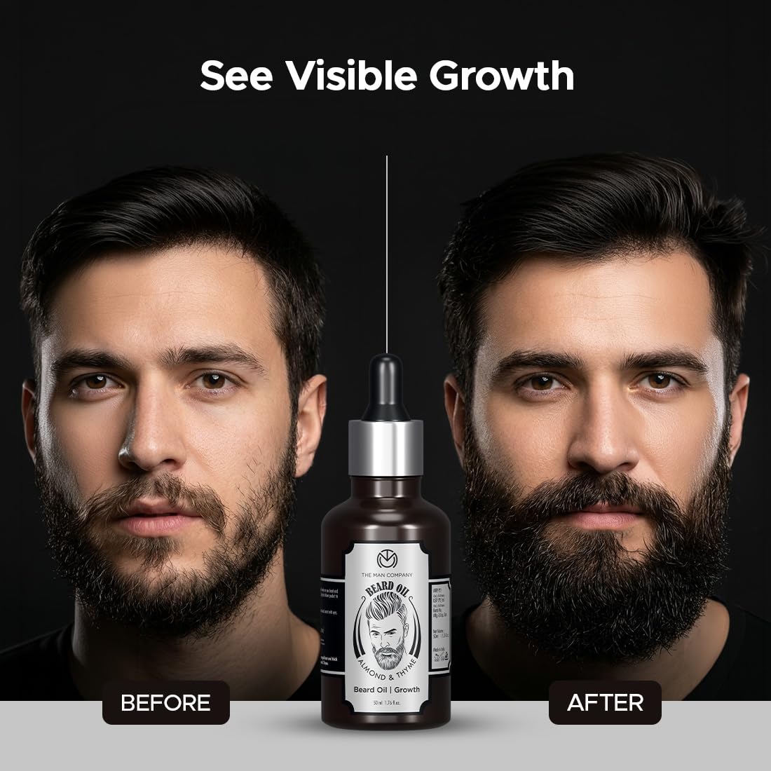 The Man Company 100% Natural Beard Oil - 50 ml with Almond & Thyme for Faster, Thicker & Longer Beard | Best Beard Growth Oil for Man, Nourishes & Strengthens Uneven Patchy Beard