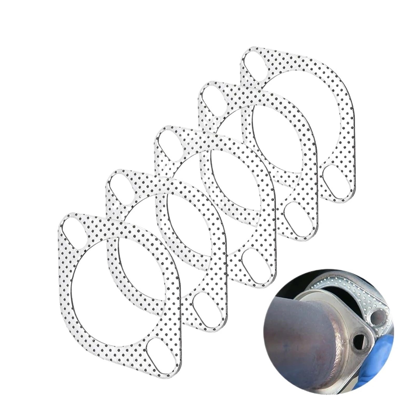 Punta Silenziatore Scarico 5 Pezzi 2,5 Pollici 63 Mm Guarnizione Scarico Motore Auto Guarnizione Universale Tubo Scarico Con Due Fori