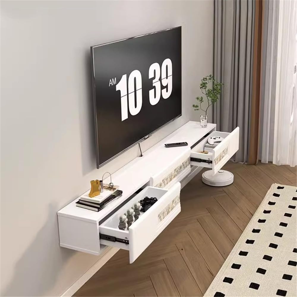 Soporte flotante de pared para TV para sala de estar, unidad de TV montada en la pared de 70.8 pulgadas con almacenamiento, moderno armario de TV flotante blanco con decoración de carcasa