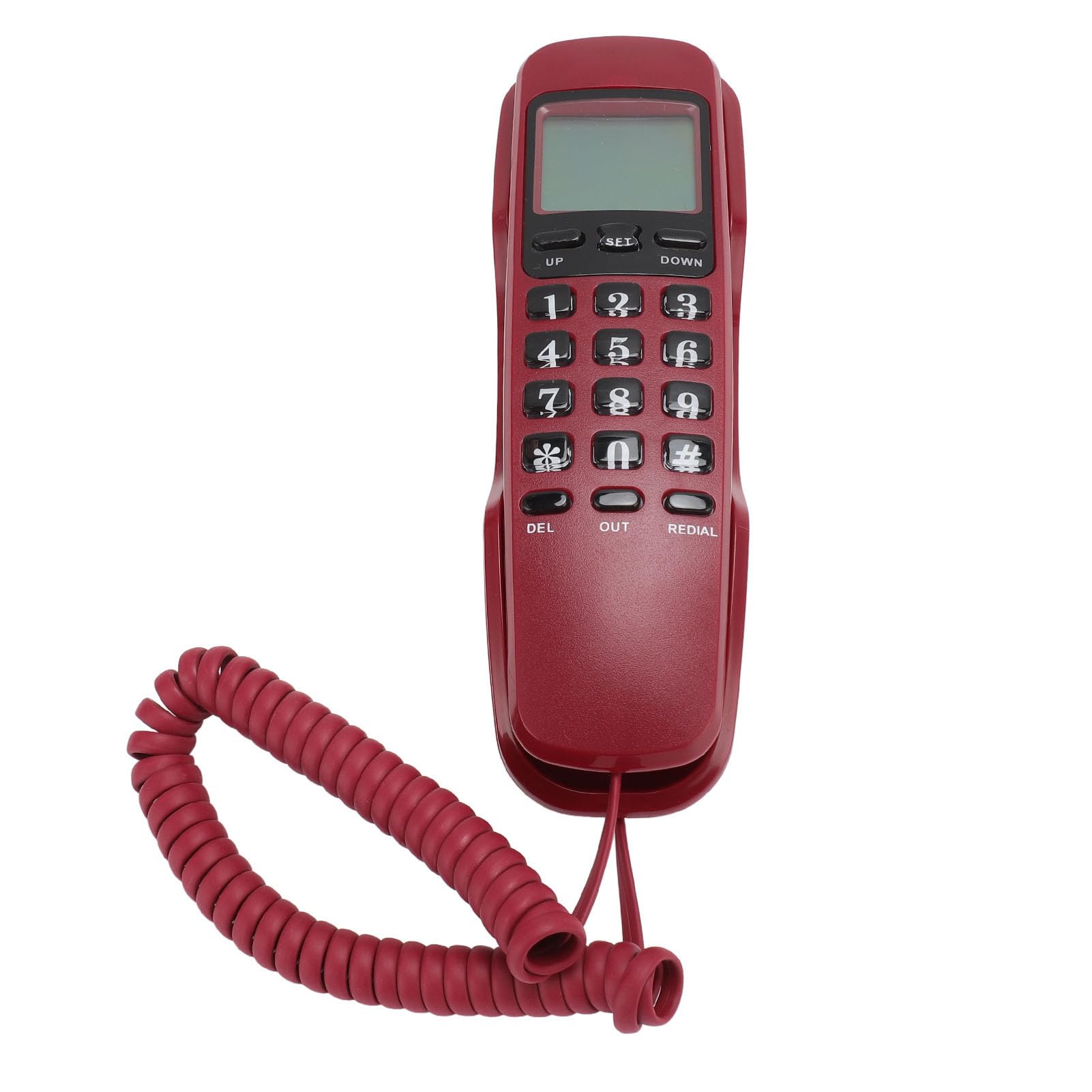 HD Display Wall Corded Telephone, Comfortable Keys, Anti Slip, No Battery Required, Construction, Caller ID Support (with Call Back) for Home Hotel, Red