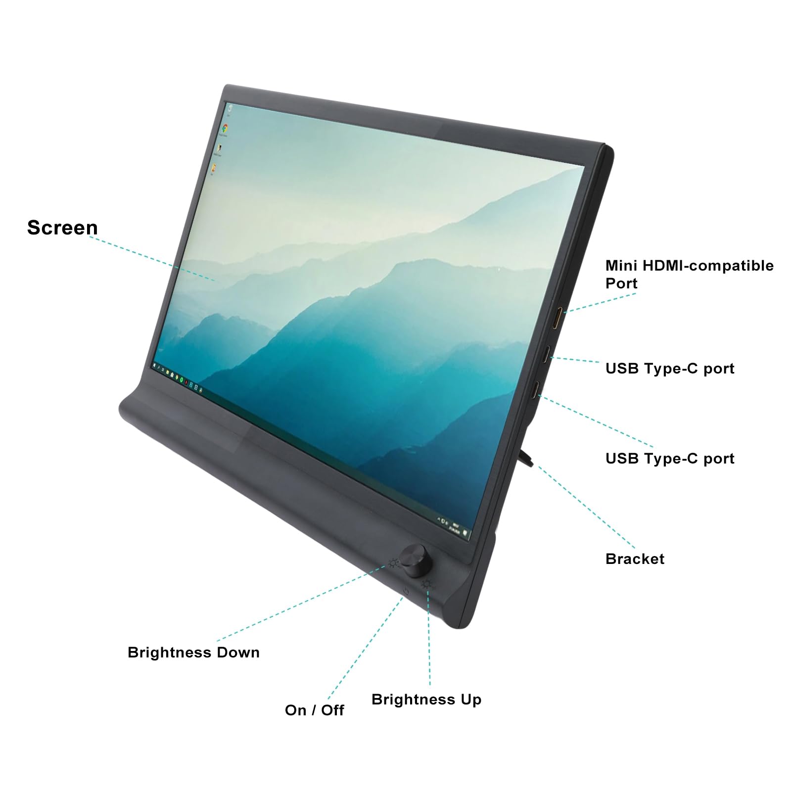 Bodhi2000 Monitor portatile, 15,6", FHD 1080P IPS, monitor portatile per computer portatile, monitor esterno da gioco con supporto, per uso quotidiano, ufficio, computer, intrattenimento, espansione,