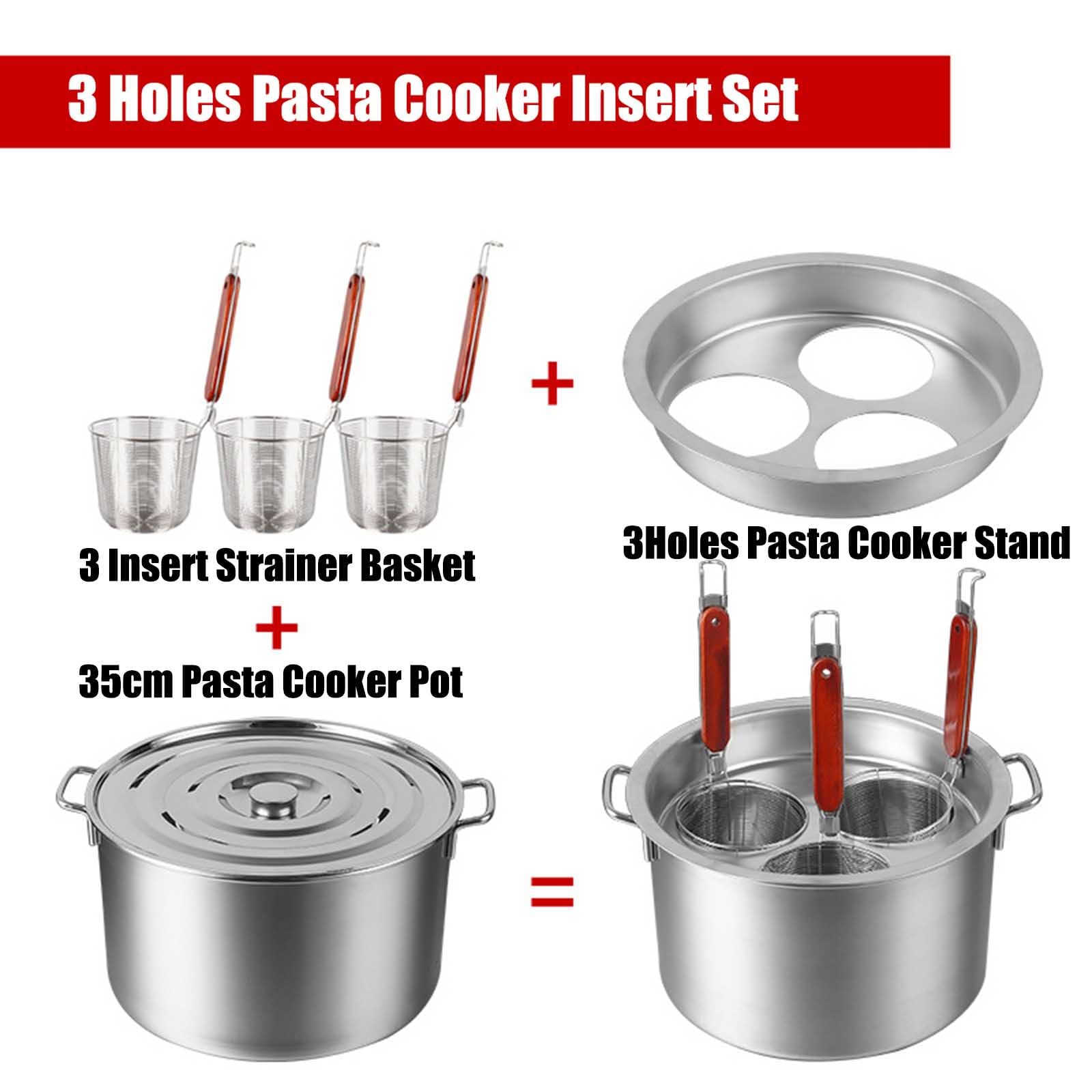 Olla De Cocina Juego De Cocedor De Pasta Comercial Juego De Insertos para Cocedor De Pasta De 3 4 5 6 Agujeros Juego De Insertos con Divisor Y Colador Colador Ollas,3 Holes