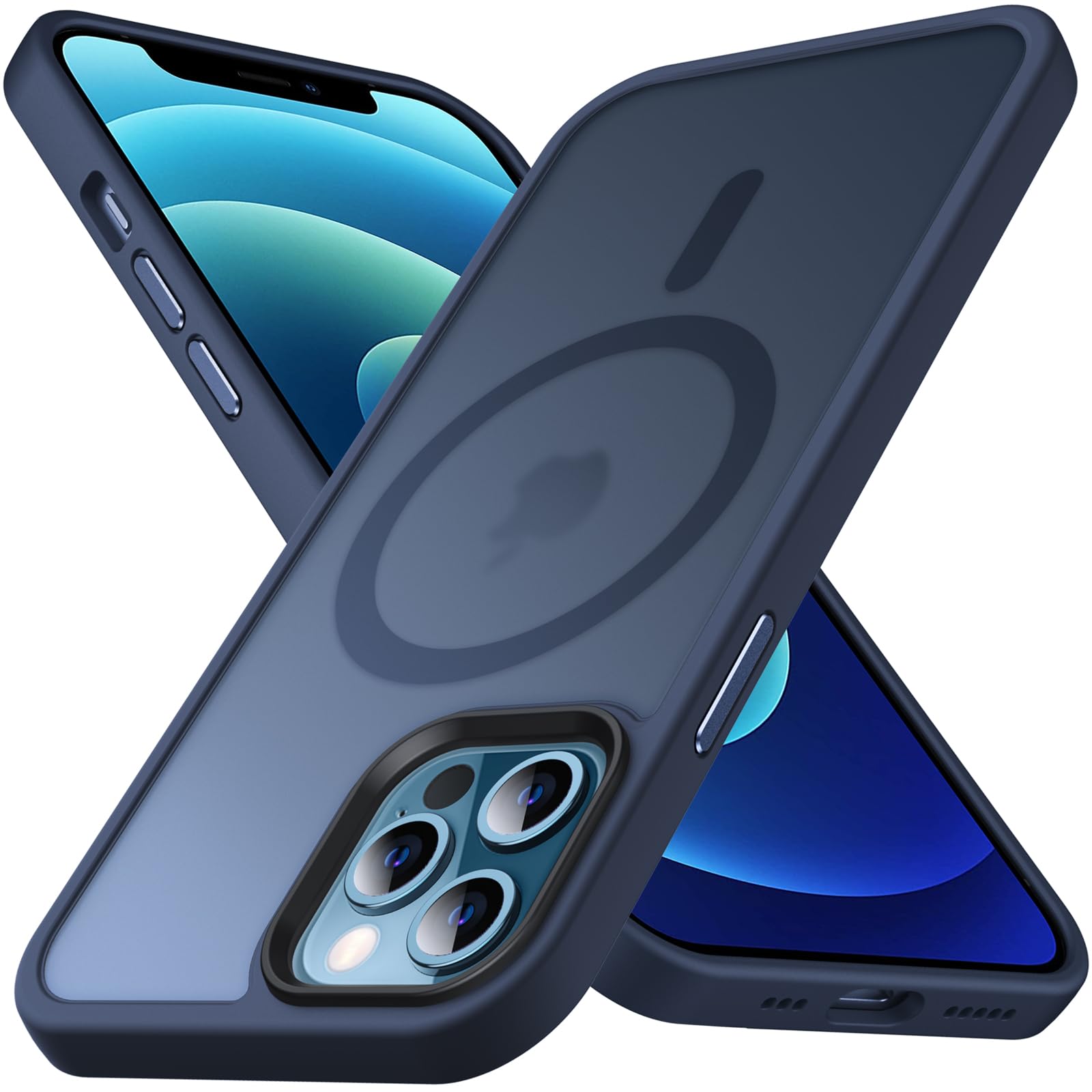 Anqrp Matt Kada Serie für iPhone 12/12 Pro Hülle dünn [Kompatibel mit MagSafe] Magnetisch Transluzente Schutzhülle Stoßfest Kratzfest Handyhülle für iPhone 12/12 Pro Case, Dunkelblau