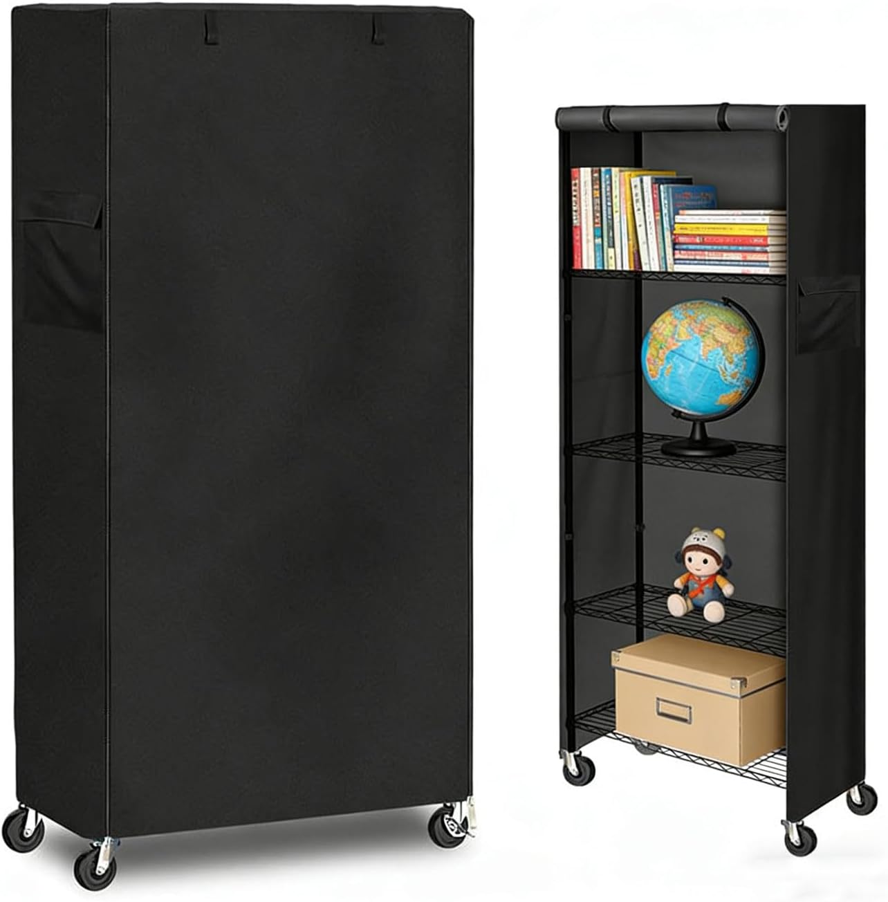 600D Oxford Cloth Thick Storage Shelf Cover, Heavy Duty Dustproof Storage Wire Rack Covers, Outdoor Storage Rack Cover with Zipper for Metal Shelving (Black, 36"W x 14"D x 54"H)