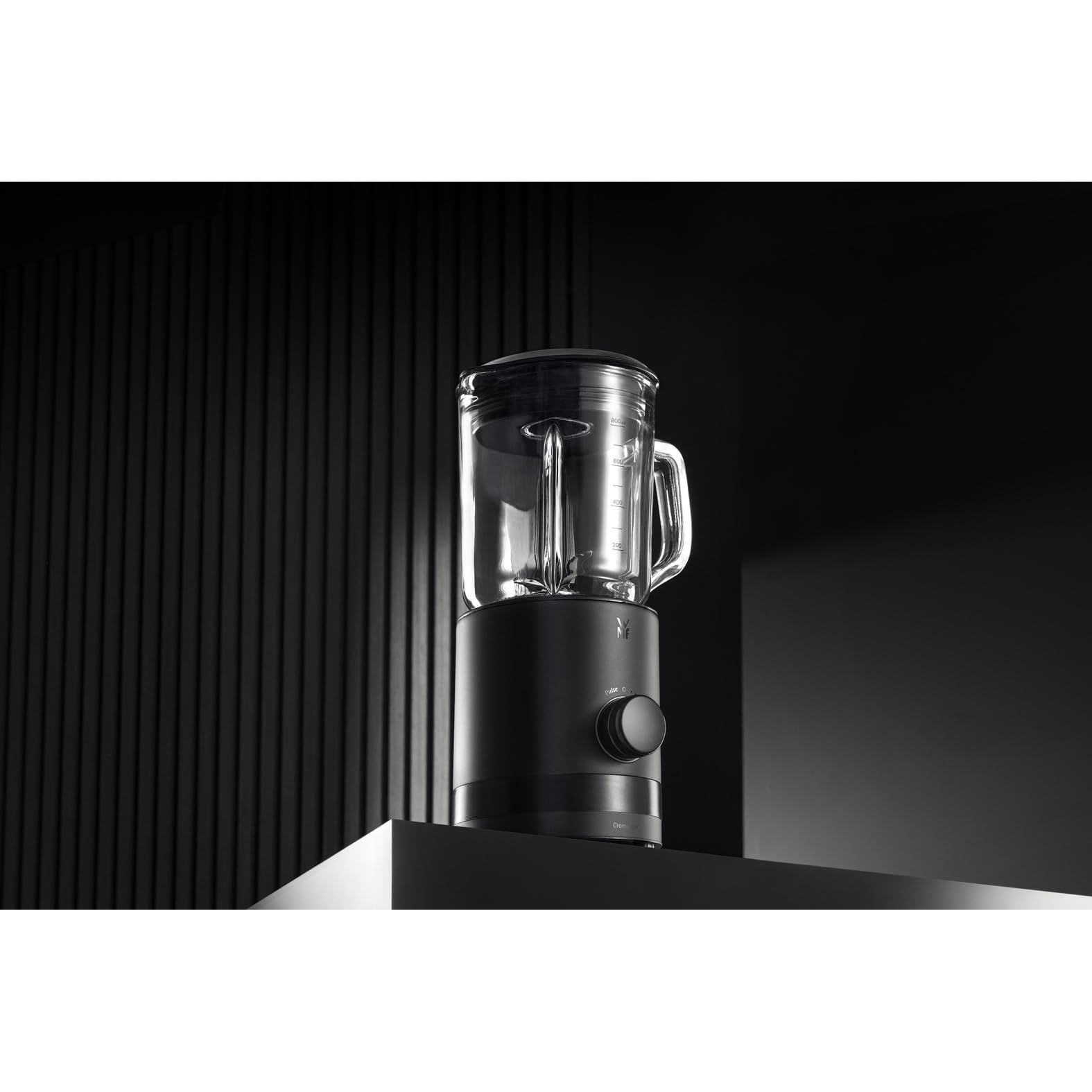WMF Kitchenminis - Batidora vaso 0,8 l de 400 vatios, batidora de acero inoxidable Cromargan, licuadora pequeña con jarra de vidrio, 5 velocidades, función de pulso, perfecta para 1-2 porciones