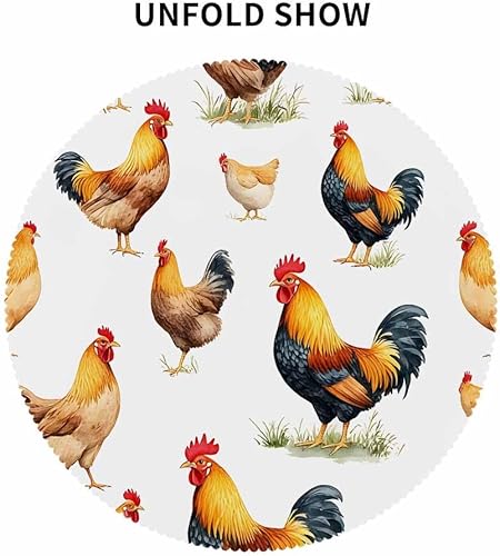 Miniatura 43 de IBILIU Mantel redondo de animales, árboles, pájaros, zorros, búhos, conejos, ciervos, mapaches, setas, naranja, amarillo, mantel circular