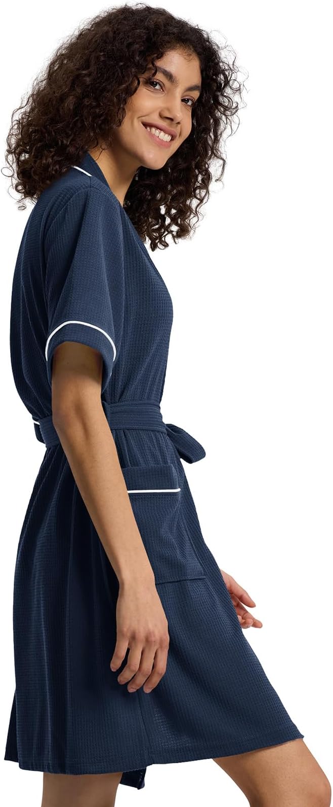 SIORO Women's Waffle Knit Robe, Short Lightweight Loungewear with Pockets, Kimono Short-Sleeves Robe for Spa, Summer & Home