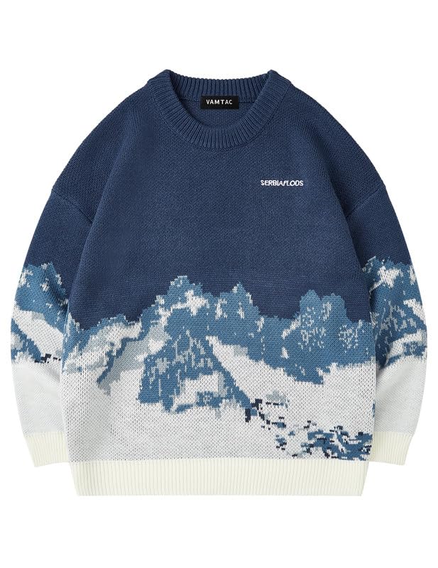 Image of Vamtac Mens Oversized Sweater Vintage Graphic Pullover Crewneck Knit Jumper Y2K Unisex Streetwear 2026 Fall Tops