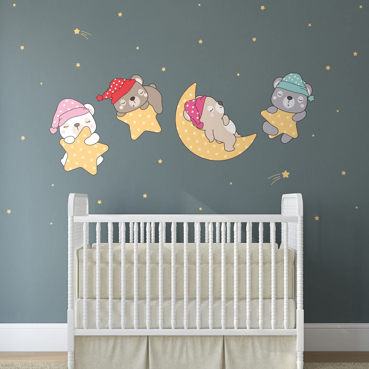 Children's Wall Stickers - Baby Room Decoration - Children's Bedroom Wall Sticker - Sleeping Bear in The Sky - H60 x L90 cm
