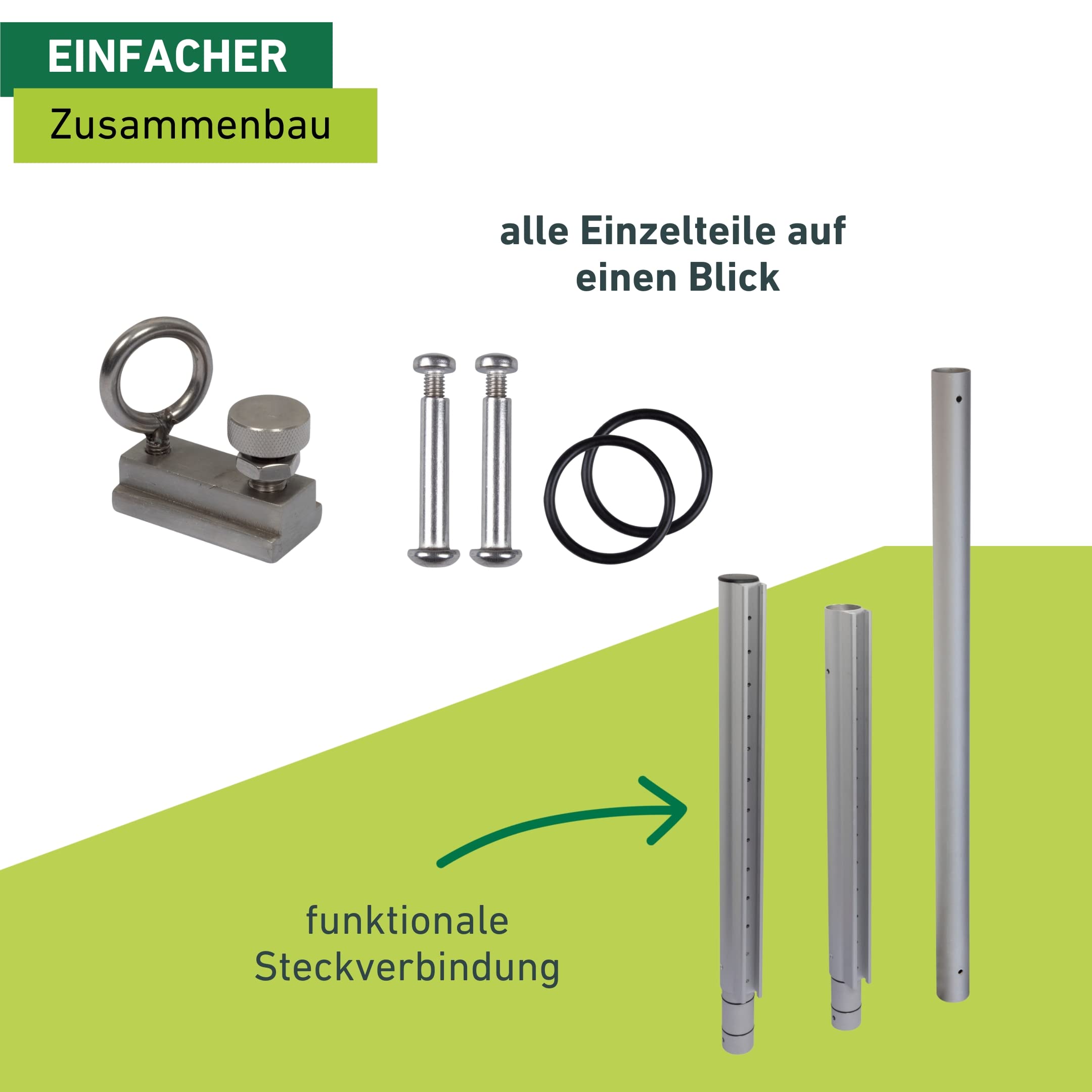 Windhager Mast für Sonnensegel, Masthöhe 242,5 cm, Silber, Aluminium, rostfrei, kleinstufig verstellbar, 10703