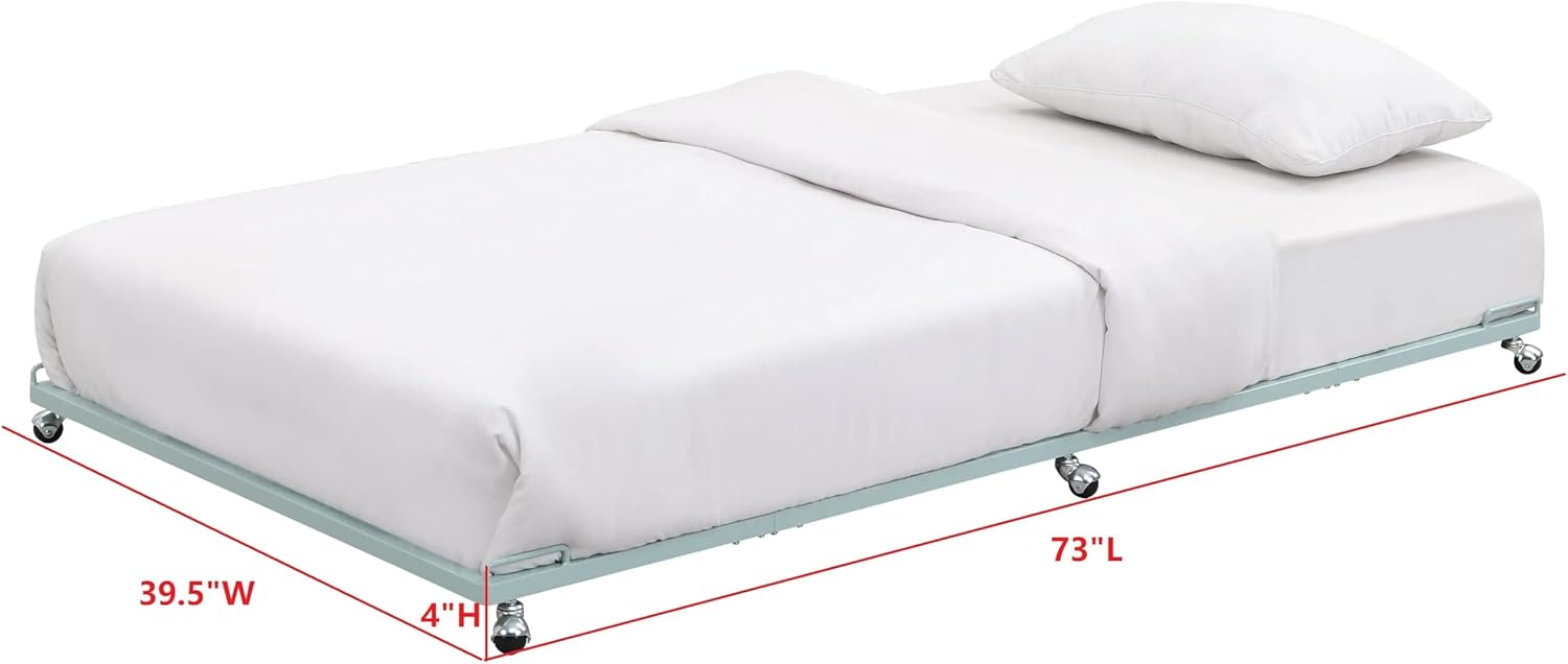 Black Twin Metal Roll Out Platform Trundle Bed Frame with Slats
