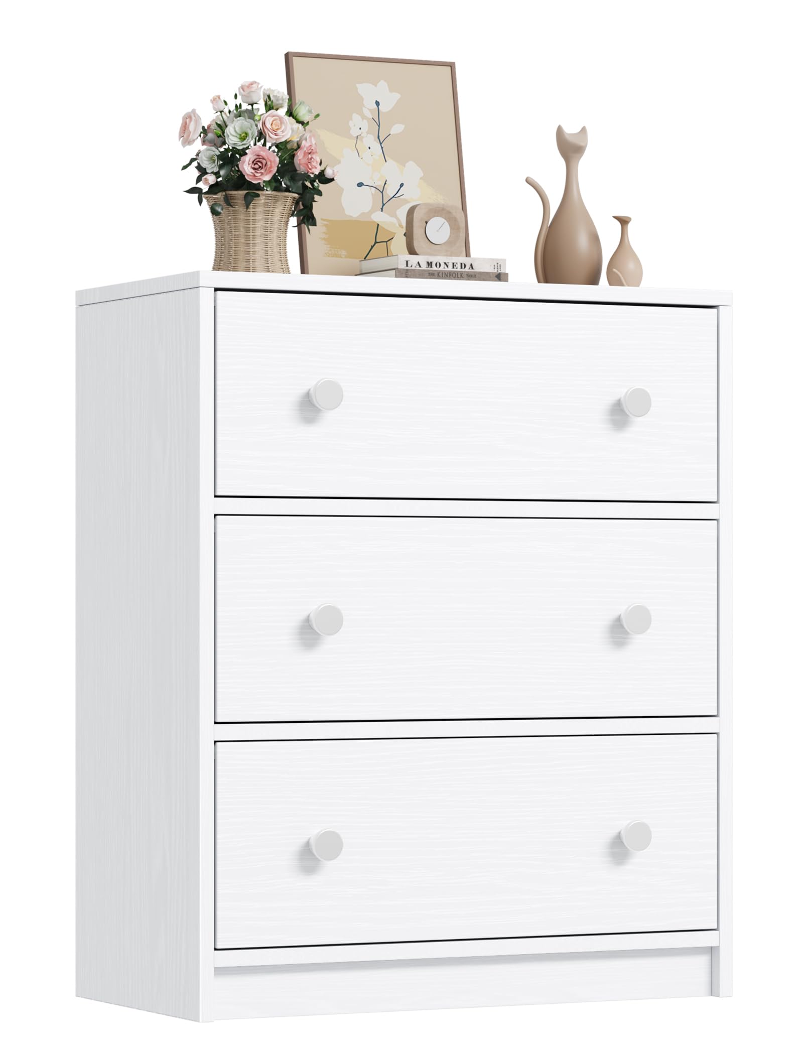 Nicehill Chest, Drawer, Wooden Frame & Fabric Drawer, Metal Handle, Clothes Storage, Easy Assembly, Stable, 3 Tiers (Width 22.8 x Depth 11.8 x Height 27.4 inches (58 x 30 x 69.5 cm) (White)