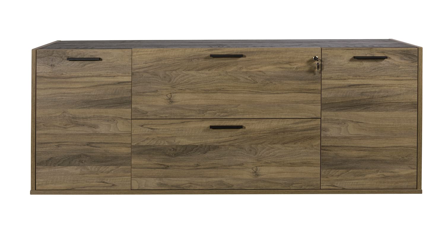 Composad | Cassettiera della Linea DAVINCI BRERA con 2 Ante, 2 Cassetti e Serratura, Mobile Archivio, (LxAxP) 187,4x73x44,2 cm, Noce Brera e Nero Chalet, per Studio, Ufficio, Made in Italy