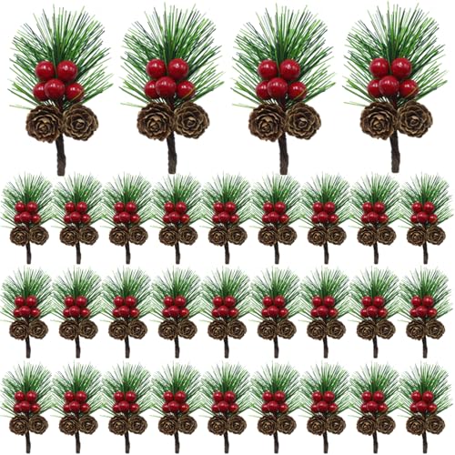 Christmas Floral Picks with Pine Cones and Holly...