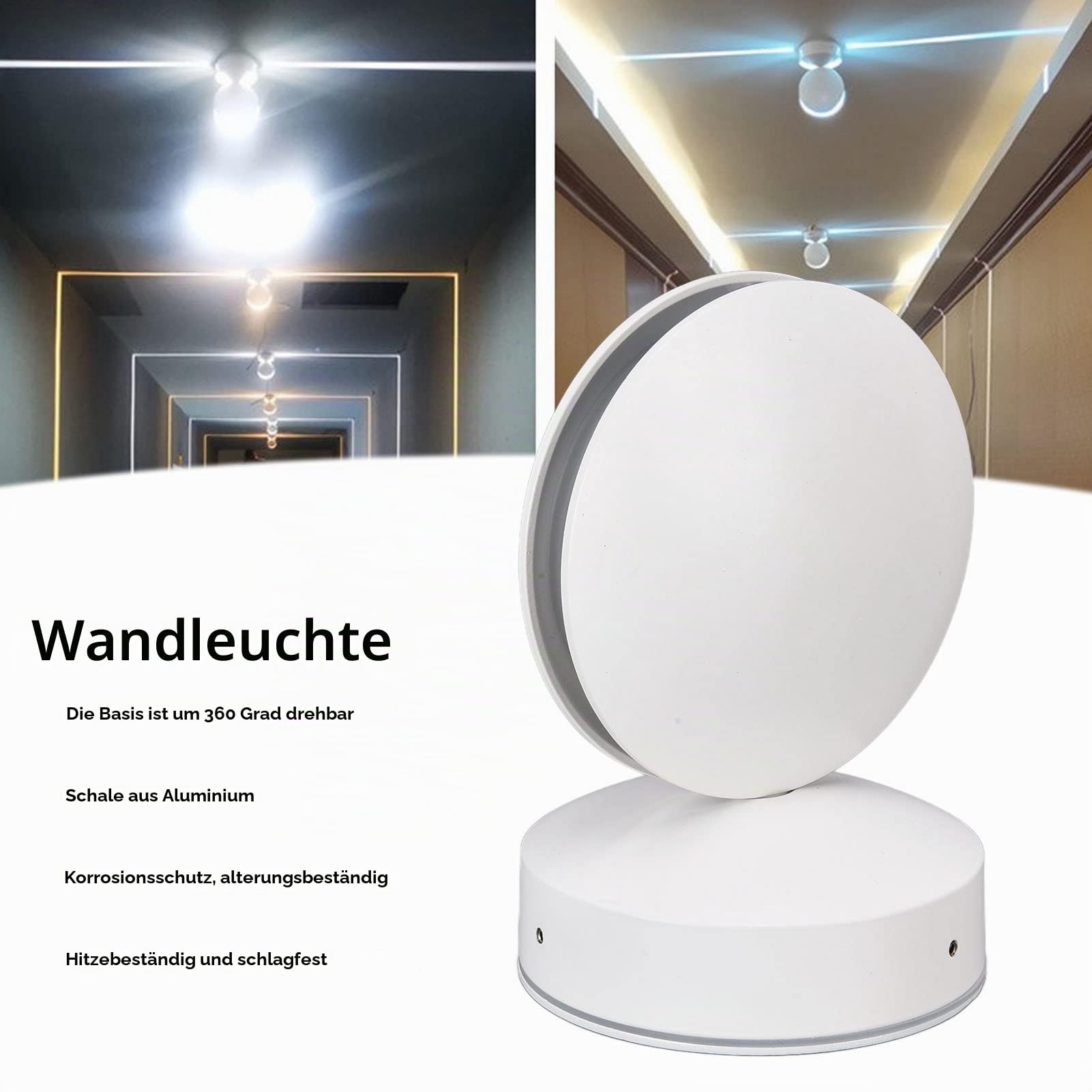 Fockety Moderne Wandleuchte, um 360° Drehbare LED-Wandleuchte, Wandleuchten, Deckenleuchten, 50.000 Stunden Lebensdauer für Flur, Eingangsbereich, Durchgang, Flur