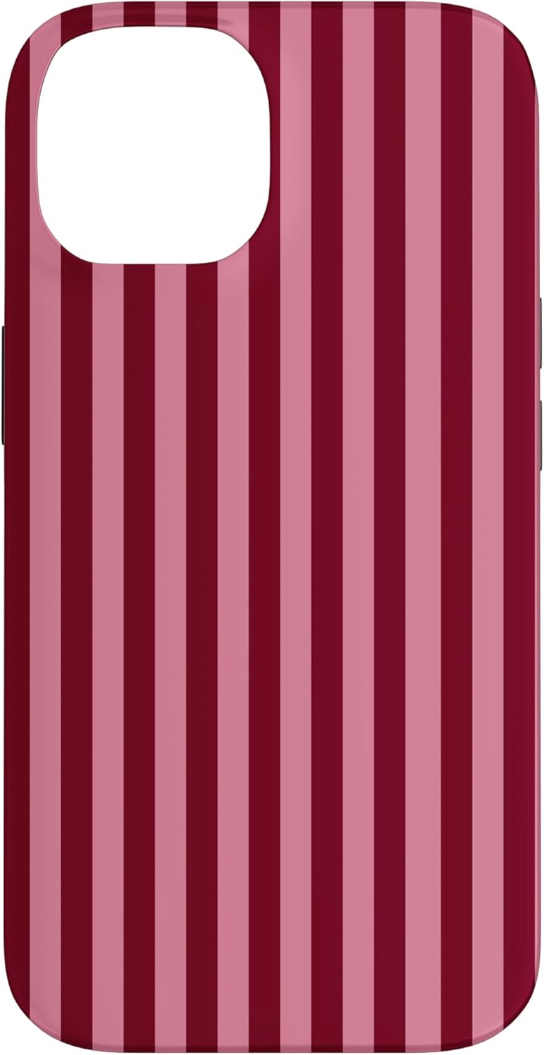 Burgundy and Pink Stripes Geometric Vertical Lines Trendy Case for iPhone 14