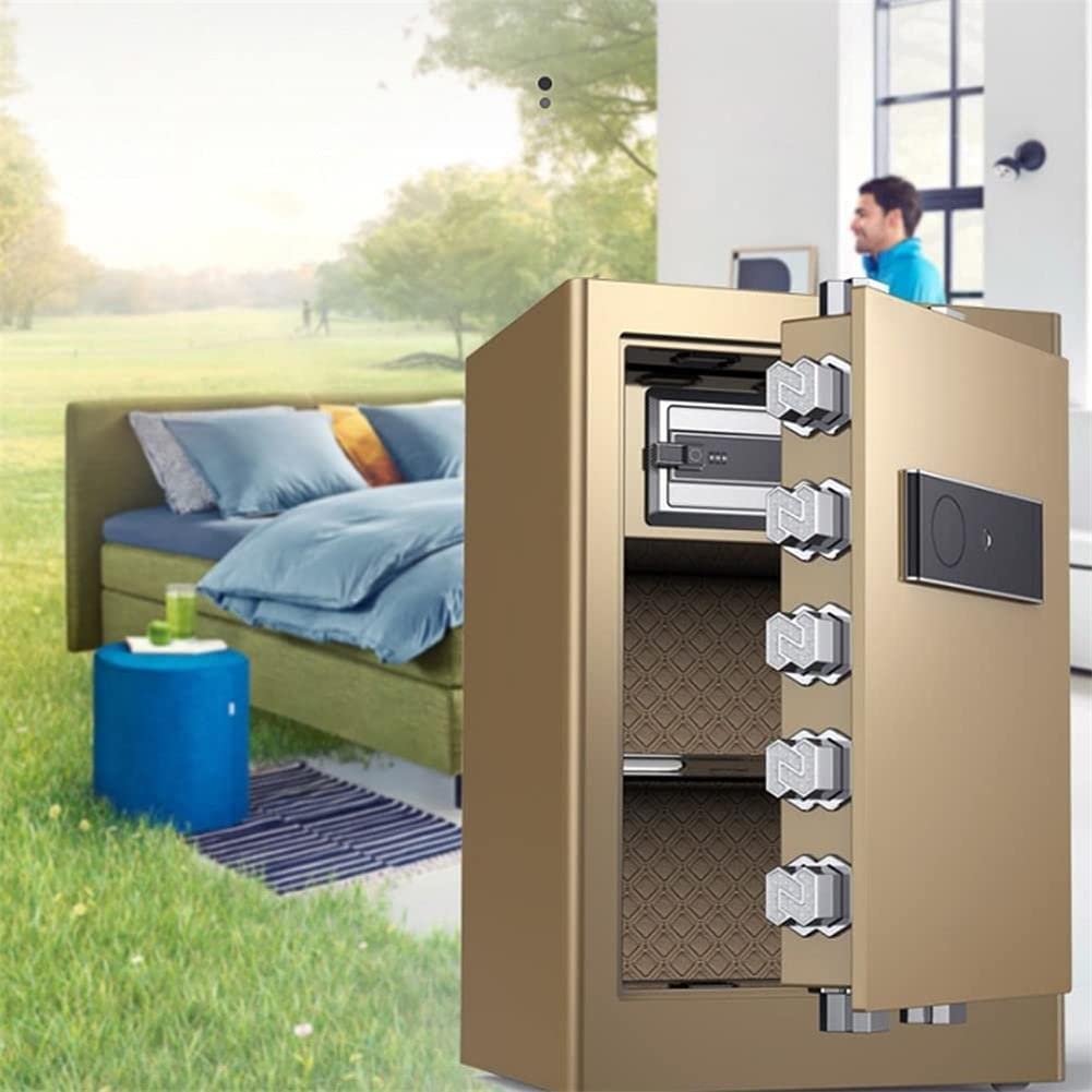 Archivador electrónico impermeable ignífugo, multicapa, con huellas dactilares y contraseña, para oficina en casa, almacenamiento seguro para dinero en efectivo y documentos (dorado)
