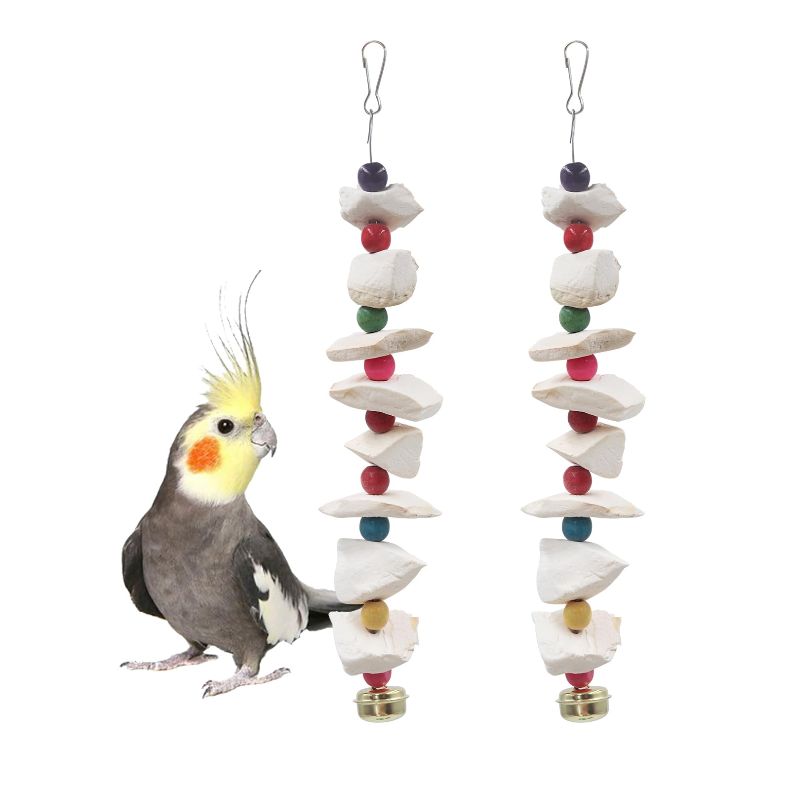 MinrzPet 2 Pack Bird Toys with Cuttlebone, Parakeet Toys, Bird Beak Grinding Stone, Cage Accessories for Parakeets, Cuttlefish Bone for Budgies, Cockatiels, Lovebirds, Quakers, Small to Medium