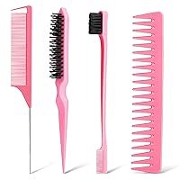 Vista 1 de Juego de 4 peines para el cabello, cepillo de cerdas para borde, peine de cola de rata y peine de dientes anchos para mujeres, niñas y hombres