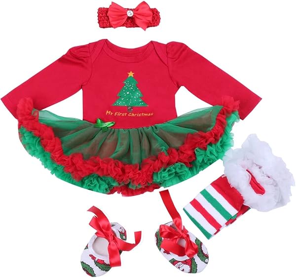 BabyPreg Bébés Filles Ma première Robe de Noël Père Noël Costume Party 4PCS - 3