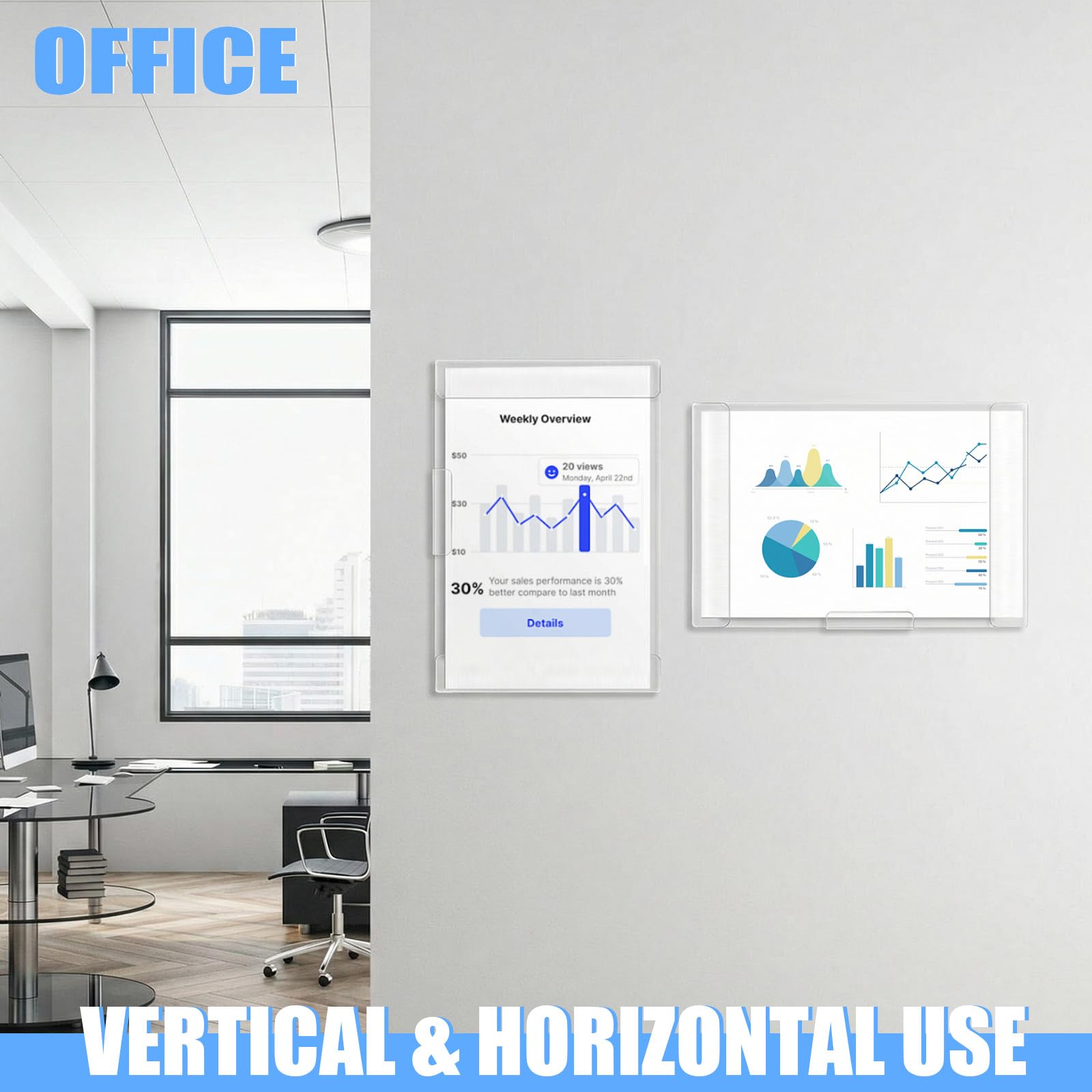 Paquete de 24 soportes acrílicos para letreros de pared de 8.5 x 11 pulgadas, uso vertical u horizontal, soportes de letreros de montaje en pared, sin taladrar, marcos acrílicos
