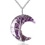 MAIBAOTA Amethyst Necklace Healing Crystals Tree Life Wire Wrapped Crescent Moon Phase Pendant Necklace Mothers Day Gifts for Mom Gemstone Witch Jewelry Gifts for Women