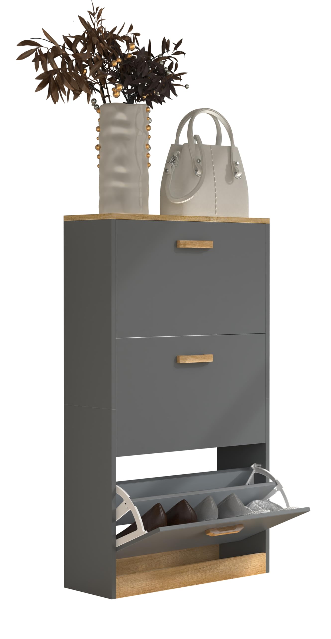 VCM Holz Regal Kipper Schuhregal Schuhschrank Schuhkipper 3 Klappen Halom M