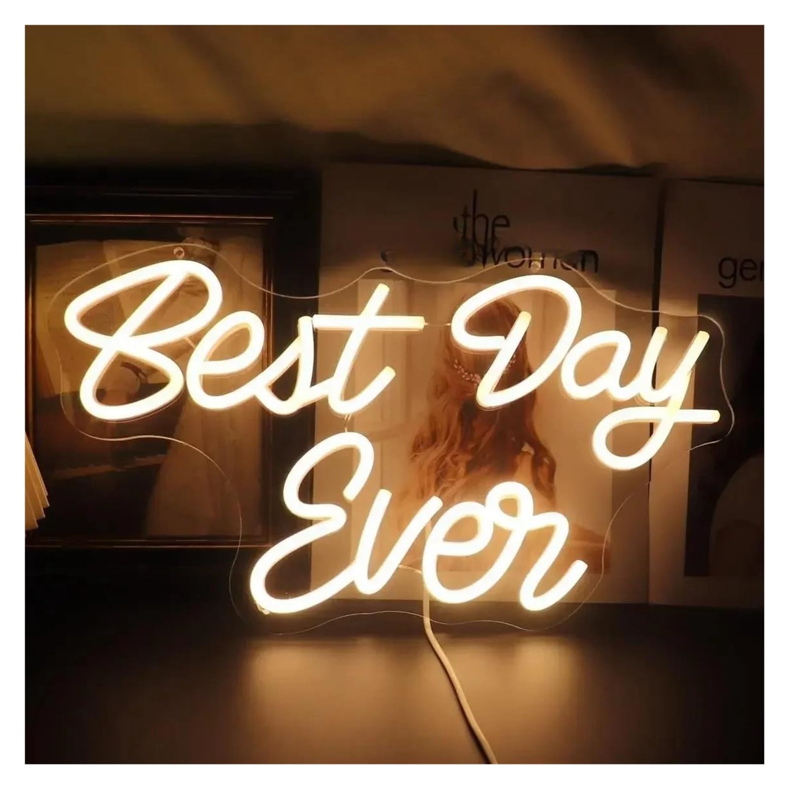 LEMST Signs Lamp Best Day Even Neon Sign USB Dimmable Neon Light Wall Decor for Bedroom Wedding Birthday Anniversary Party for Wife 40.3x22cm
