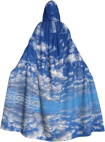 White Clouds In The Blue Sky Prints Hooded Cloak - Extra Large Cosplay Throw for Halloween, Masquerade