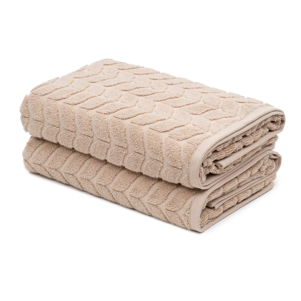 BAGNO MILANO Turkish Cotton Bath Towels, Hand Towels - Soft Plush Jacquard Collection Luxury Towels Set (Latte, Bath Towel Set of 2)