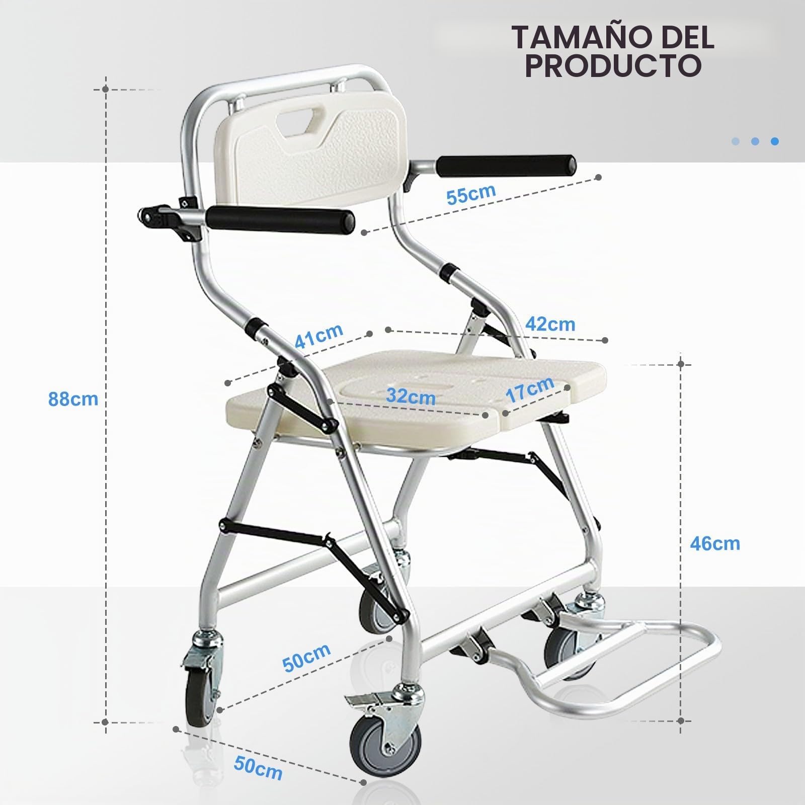 Silla Ducha Personas Mayores, Sillas de Ruedas para Ducha, Blanco | Silla para WC y Ducha con Pedales Antideslizantes, Silla Baño Ancianos Ducha con Cojín de Asiento Suave, 4 Ruedas con Frenos
