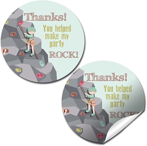 AmandaCreation - Etiquetas adhesivas de agradecimiento para fiesta de cumpleaños de escalada en roca, 40 calcomanías circulares de 2 pulgadas de