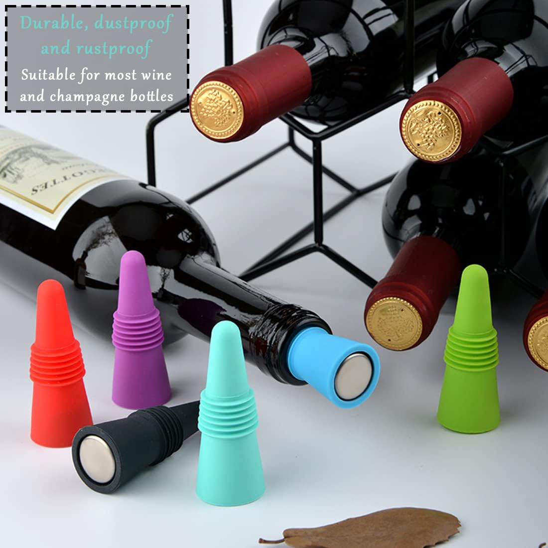 Yimerlen - 3 tappi per bottiglie di vino, in silicone, riutilizzabili, per bar, feste, feste, per mantenere il vino fresco, adatti per bottiglie standard (argento