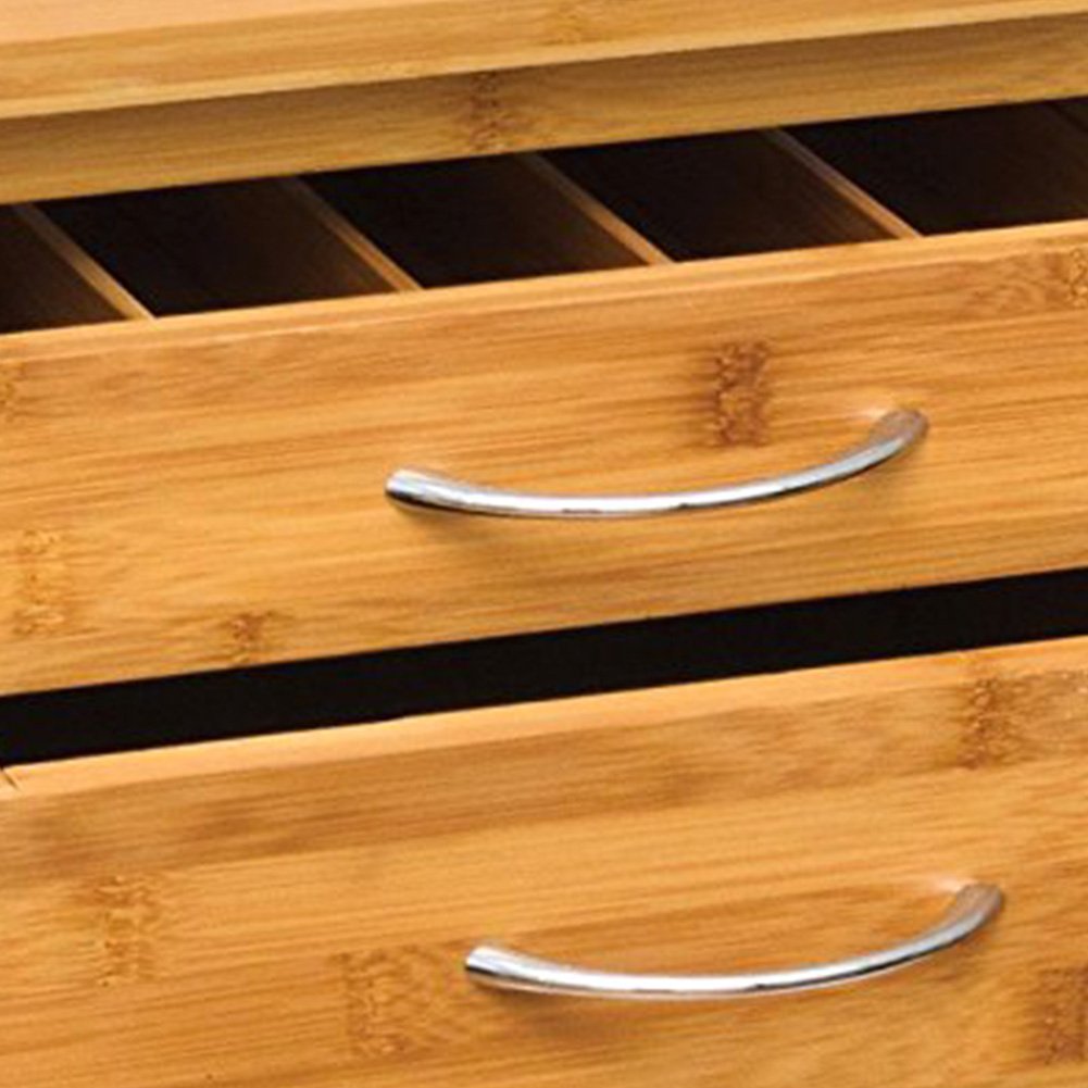 BAKAJI Carrello Cucina in Legno di bambù con Ripiano Top Solido Tagliere utile per appoggio Macchina da caffè, Tavolino Cucina da Servizio in Bamboo 4 Ruote girevoli,Vassoio Estraibile, 3 Ripiani