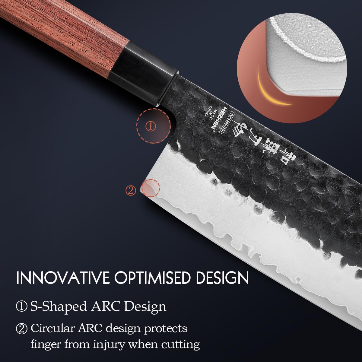 HEZHEN Coltello Nakiri Giapponese Multiuso per Affettare Carne e Verdure, Manico Ergonomico Ottagonale in Legno di Sequoia