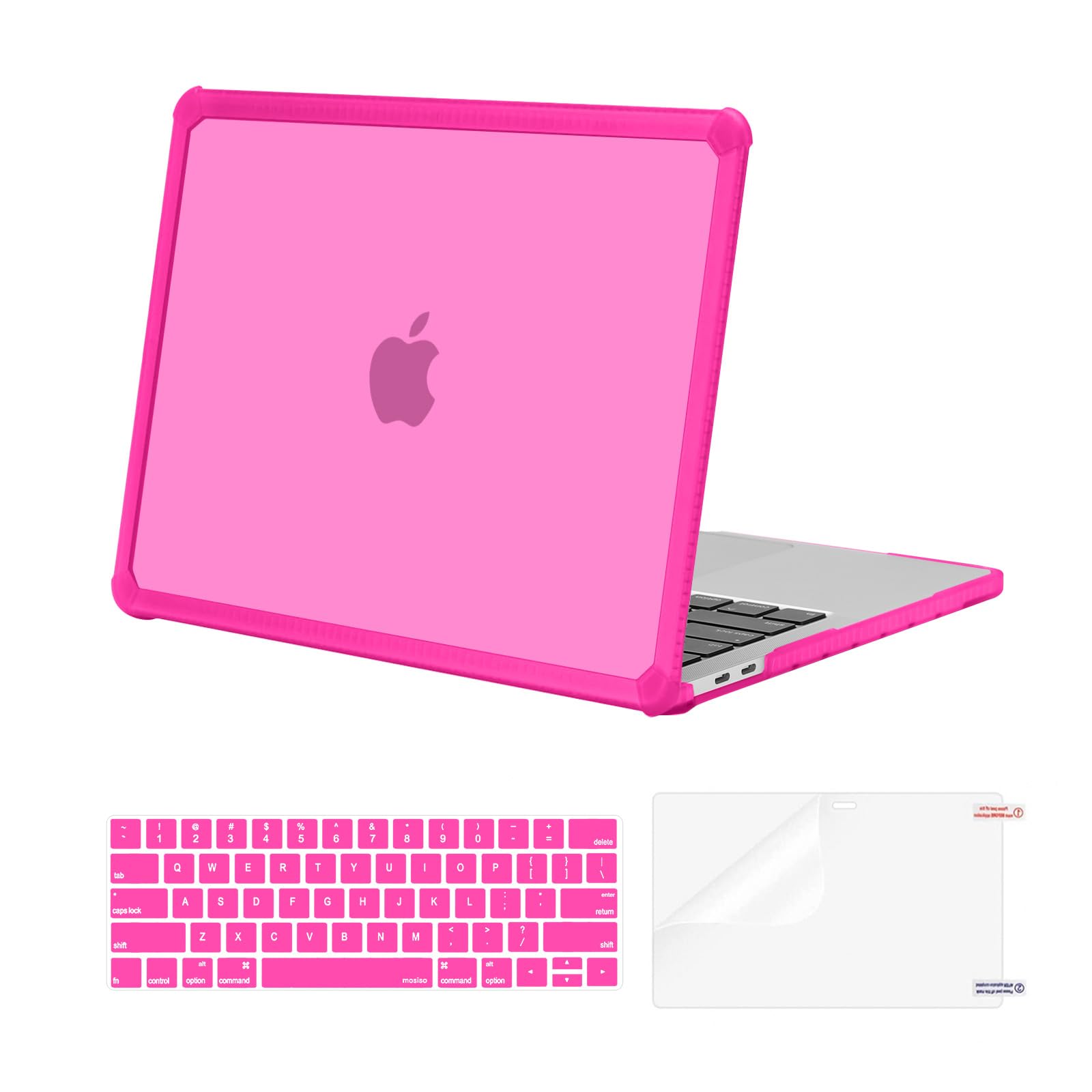 MOSISO Compatible with MacBook Pro 13 inch Case M2 2025-2016 A2338 M1 A2251 A2289 A2159 A1989 A1708 A1706, Anti-Cracking Heavy Duty Plastic TPU Bumper Hard Case&Keyboard Skin&Screen Film, Bright Rose