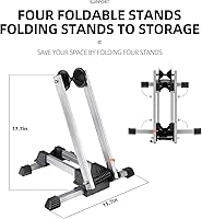 Vista 2 de Rock BROS - Soporte plegable para bicicleta, de aleación para piso, soporte plegable para ruedas de estacionamiento para interiores, de 20 a 29