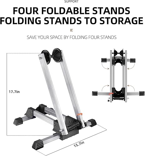 Miniatura 3 de Rock BROS - Soporte plegable para bicicleta, de aleación para piso, soporte plegable para ruedas de estacionamiento para interiores, de 20 a 29
