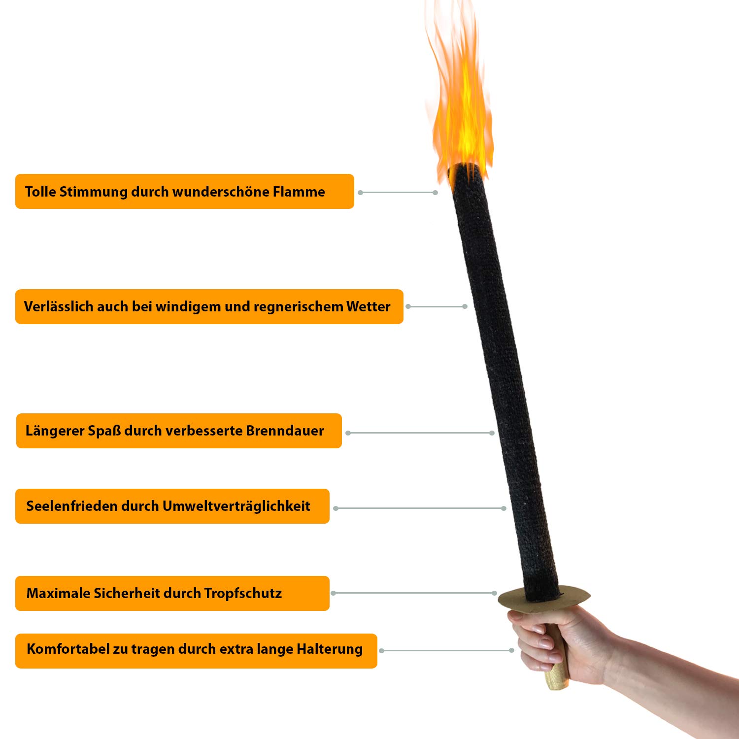 11 Fackeln Hochwertige Handschutz, mit Extra Langem Griff, Kinder Fackeln Spaß für Nachtwanderung Wachsfackel 11 x 45 min
