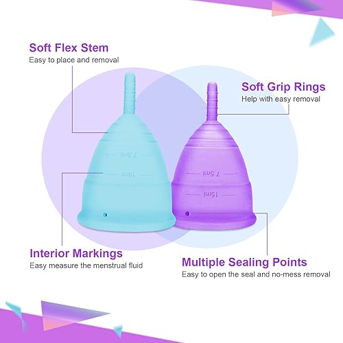 Miniatura 3 de LEASEN Copas menstruales, juego de 4 copas menstruales, kit de copa para el primer período para niñas y mujeres con lavado de copa menstrual, diseño