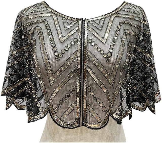 Specell 1920s Handmade Sequin Beaded Evening Shawl Bridal Wrap Shawls and Wraps for Evening Dresses Wedding Shawl 10 colors