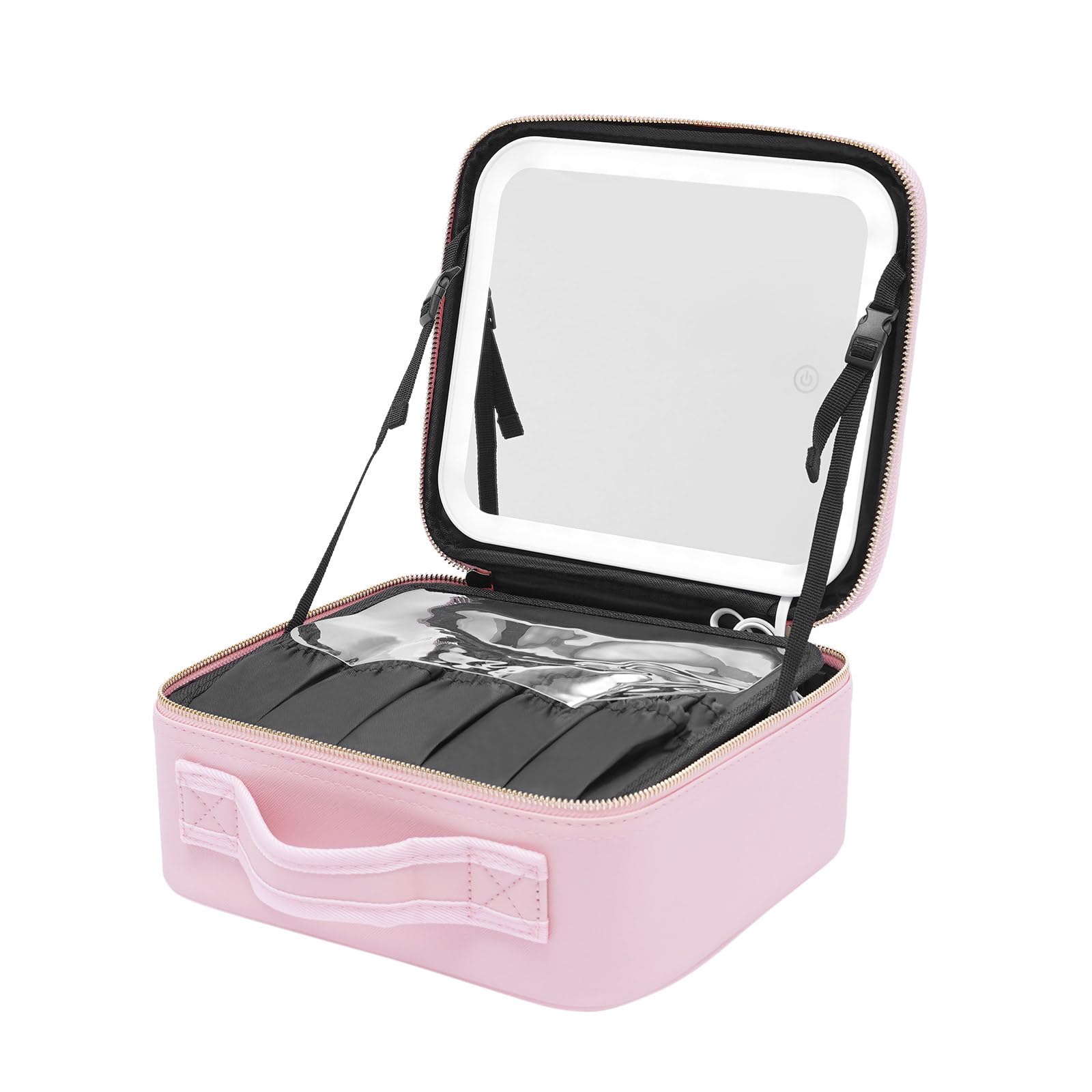 Trousse de maquillage avec miroir LED, grande capacité, trousse de rangement pour outils, pinceaux de maquillage, boîte de rangement portable, rose, Rose, m, Style moderne